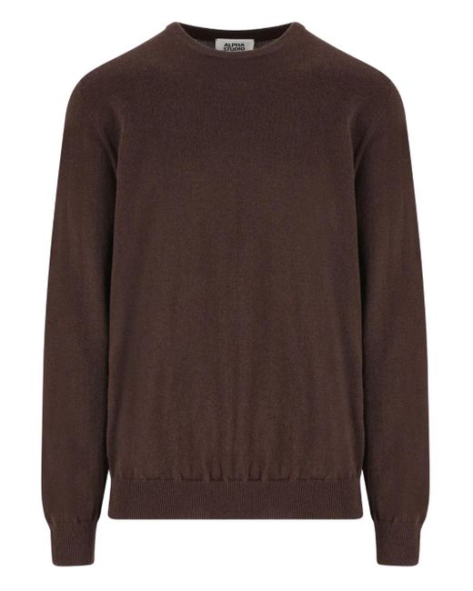 Alpha Studio Brown Crew-Neck Cashmere Sweater for men