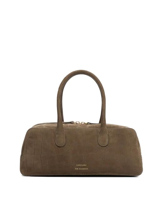 Loulou de Saison Brown Mawi Crocodile-Effect Rectangular-Shape Shoulder Bag