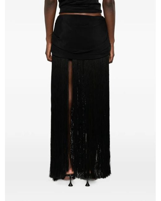 Cult Gaia Black Saman Fringe-Trimmed Maxi Skirt
