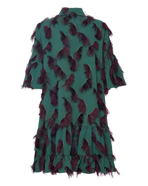 LaDoubleJ Green Choux Fringe-Detail Minidress