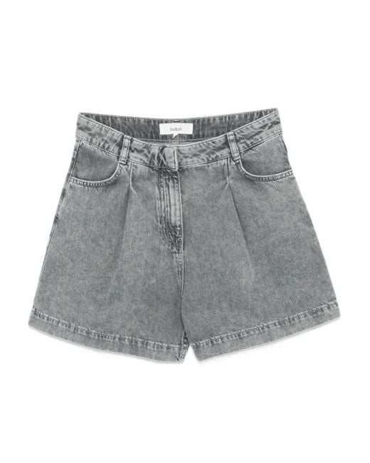 Ba&sh Gray Gilou Pleated Denim Shorts