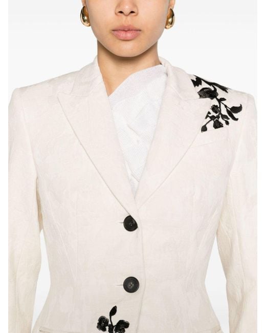 Erdem Natural Floral-embroidery Single-breasted Blazer