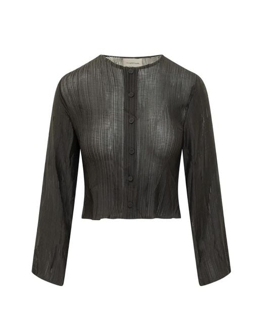 GONGDID DESIGN Black Plissé-Effect Long-Sleeve Cardigan