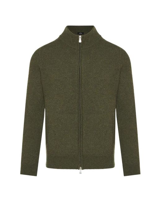 Gran Sasso Green Ribbed-Knit Zip-Up Sweater for men