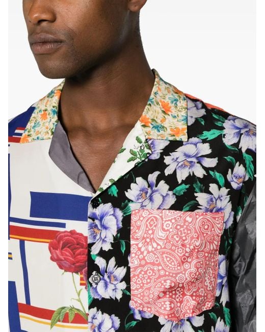 MARINE SERRE Blue Regenerated Silk Scarves Bowling Shirt for men