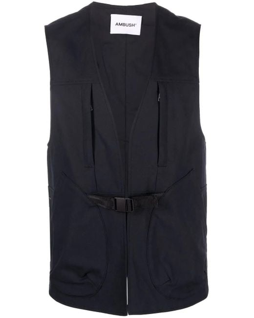 Ambush Blue Buckle-Fastening V-Neck Gilet for men