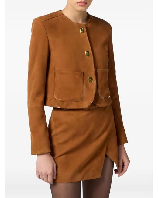 Elisabetta Franchi Brown Jacke Mit Aufgesetzter Tasche