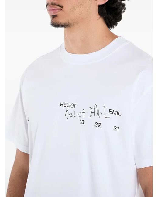 HELIOT EMIL White Fulgens Signature-Print T-Shirt for men