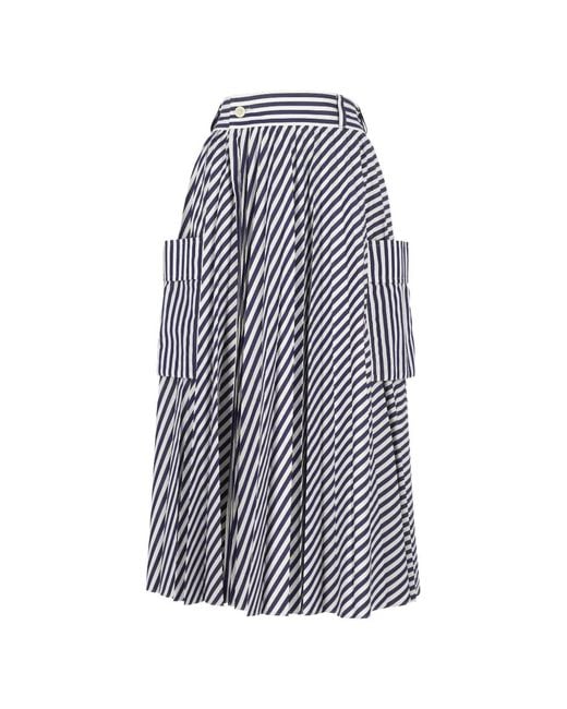 Sacai Women's Blue Stripe-Pattern Skirt