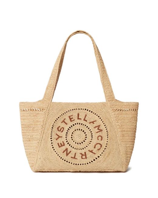 Stella McCartney Natural Embroidered-Logo Raffia Tote Bag