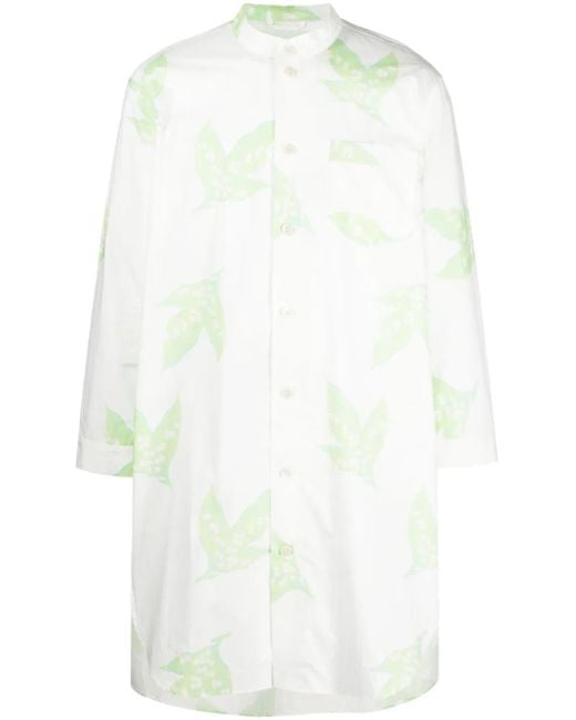 Bode White Leaf-Print Band-Collar Shirt for men