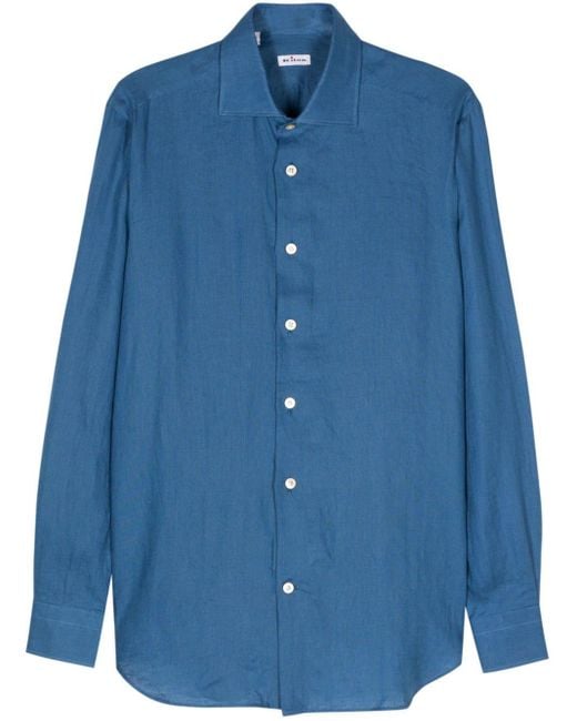 Kiton Linnen Overhemd in het Blue voor heren