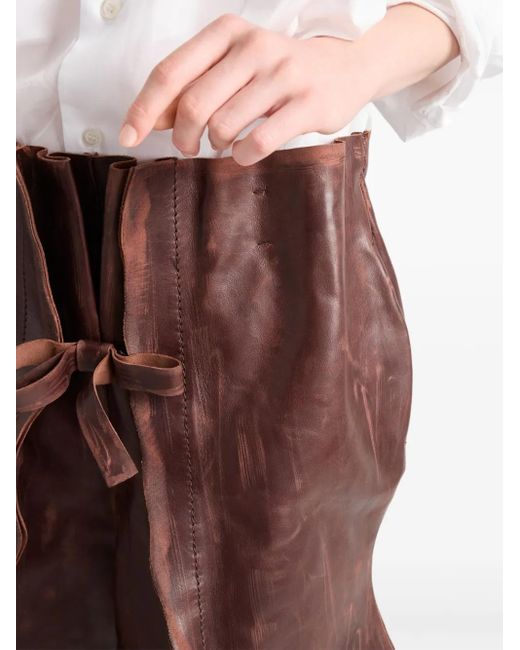 Prada Leren Midi-Rok in het Brown