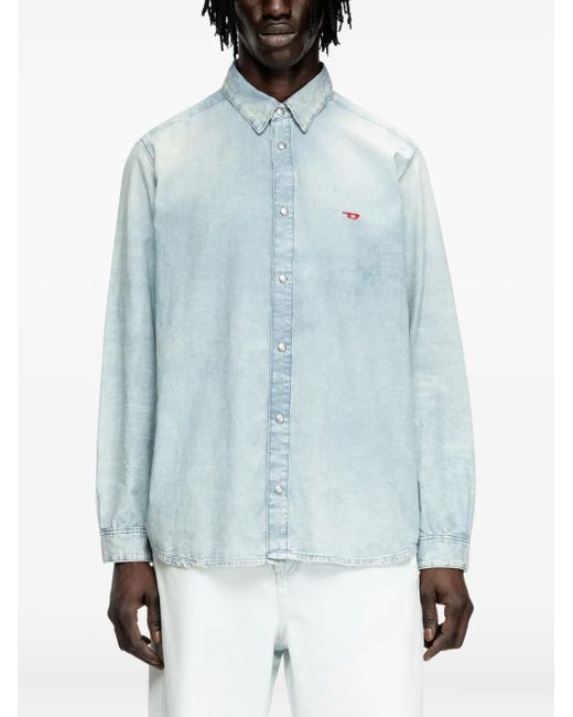 DIESEL Blue D-Simply Bleach-Effect Denim Shirt for men