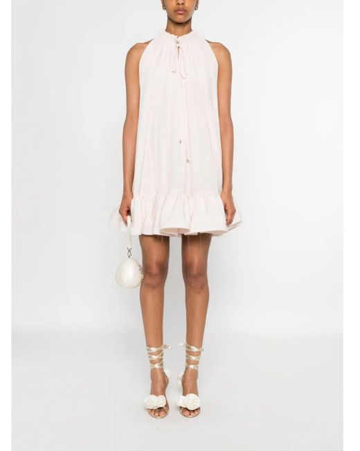 Lanvin White Frill-Neck Ruffled Mini Dress