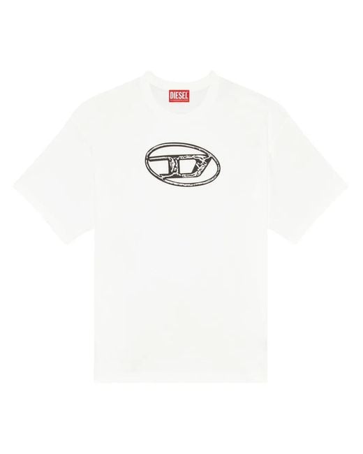 DIESEL White T-Boxt-Q22 Faded T-Shirt With Oval D Print for men