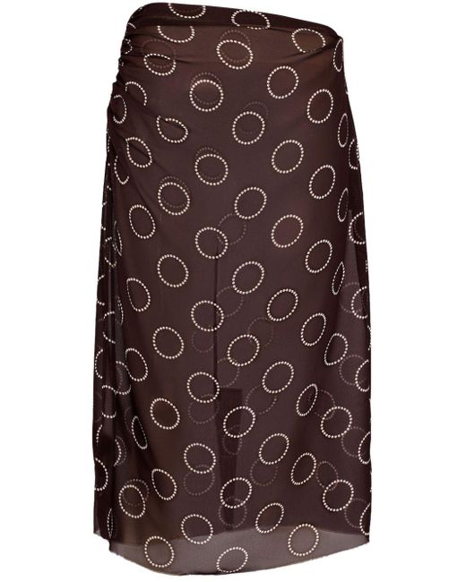 Prada Brown Dot-print Georgette Pencil Skirt