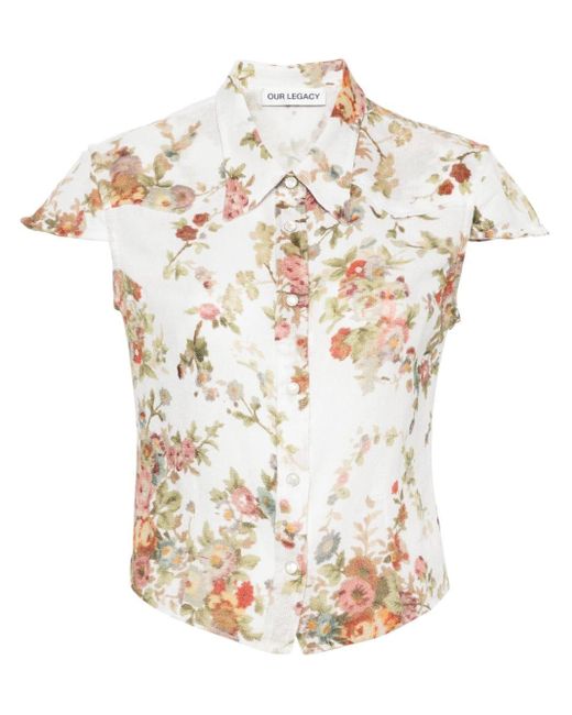 Our Legacy White Daisy Cotton Cropped Shirt