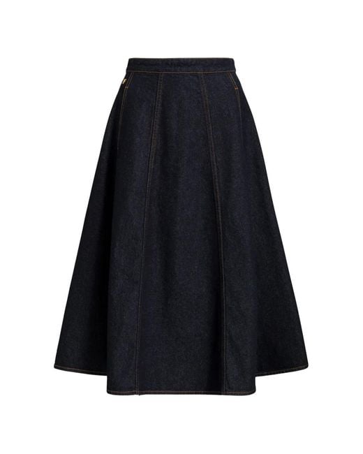 Alberta Ferretti Blue Contrast-Stitch Panelled Midi Skirt