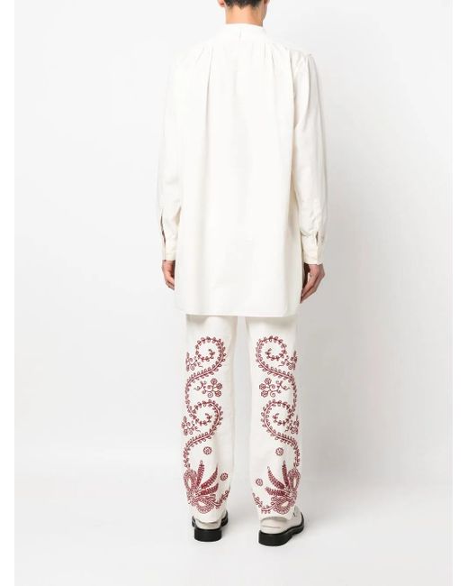 Bode White Logo-Embroidered Collarless Shirt for men