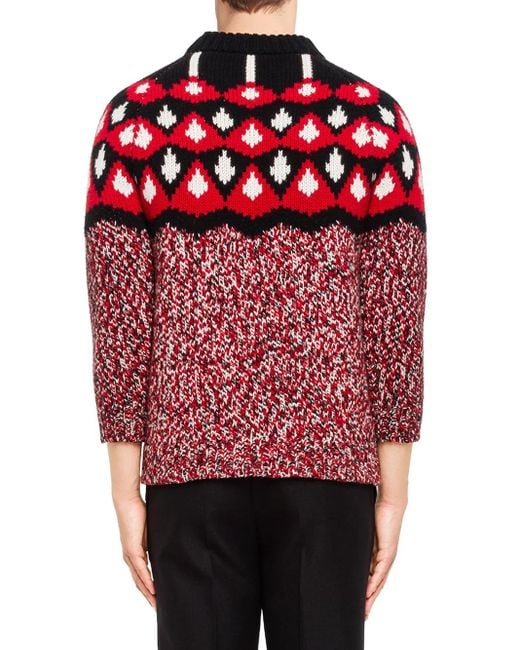 Prada Red Patterned Jacquard Knit Jumper for men