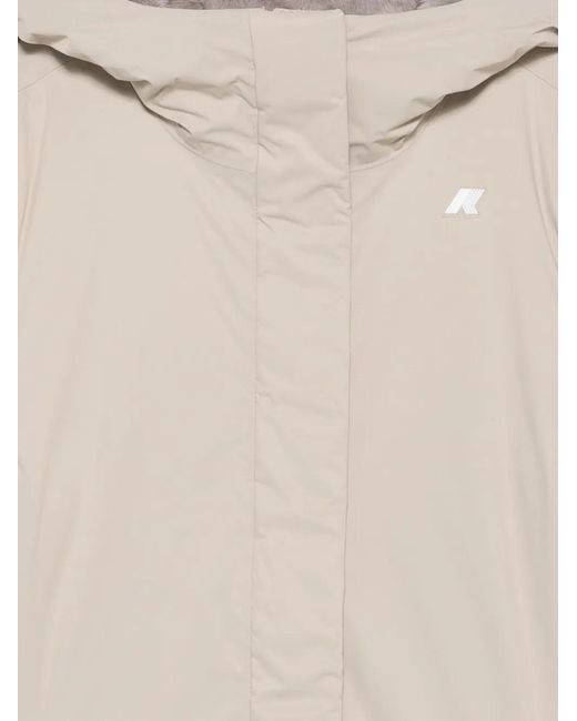 K-Way White Hooded Logo-Patch Coat