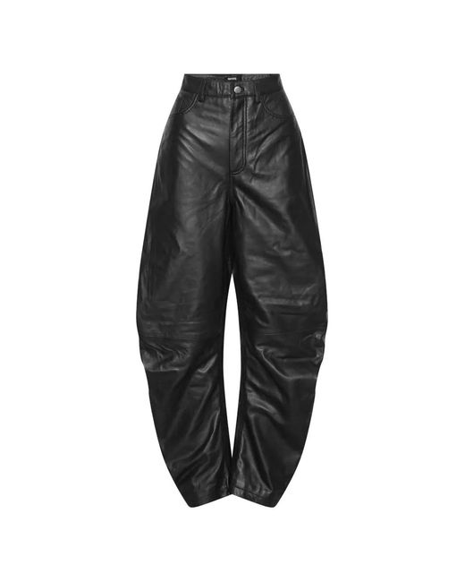 ROTATE BIRGER CHRISTENSEN Black Barrel-Leg Leather Pants