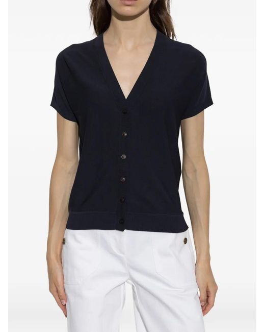 Max Mara Blue V-Neck Button-Up Top