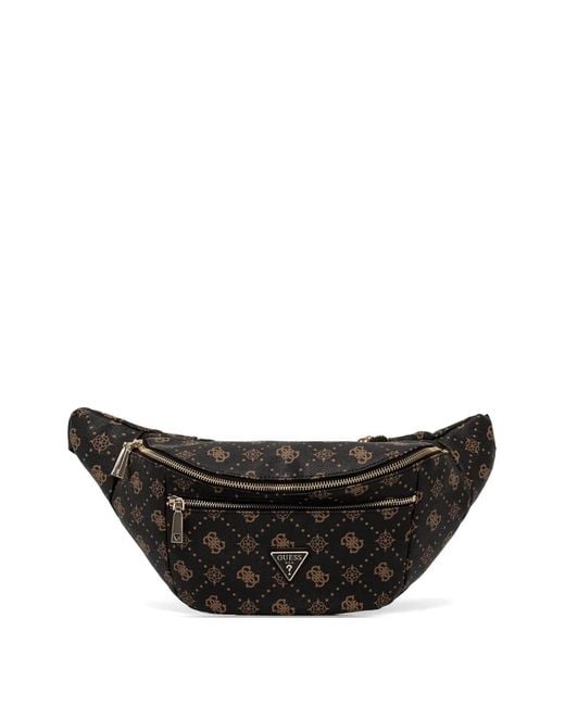 Guess Black Monogram-Print Logo-Plaque Belt Bag