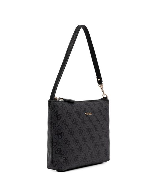 Guess Black Victtoria Monogram-Pattern Pouch-Detail Tote Bag