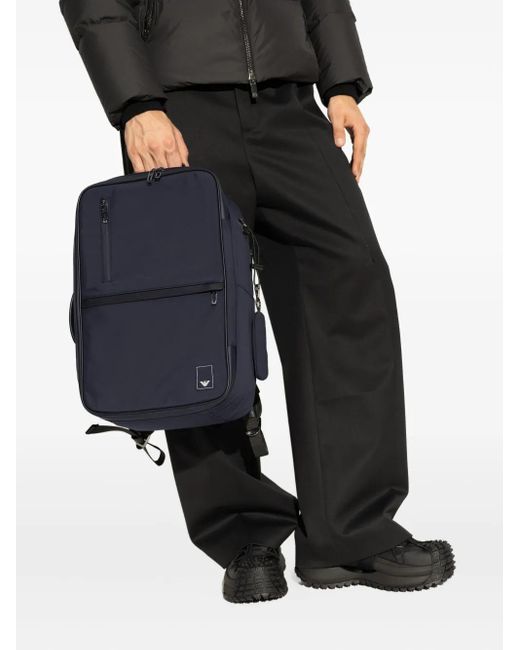 Emporio Armani Blue Logo-Patch Adjustable Backpack for men