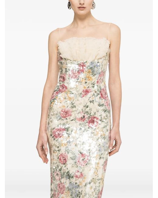 Nissa White Sequin-Embellished Ruffled Midi Dress