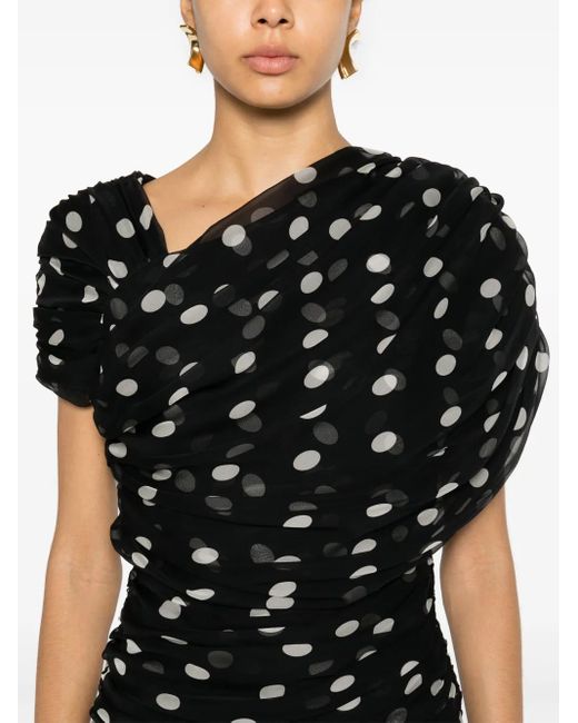 Saint Laurent Black Silk Dress With Polka Dot Pattern
