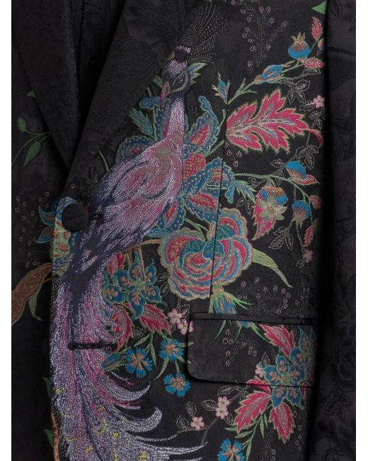 Etro Black Peacock-Jacquard Single-Breasted Blazer for men