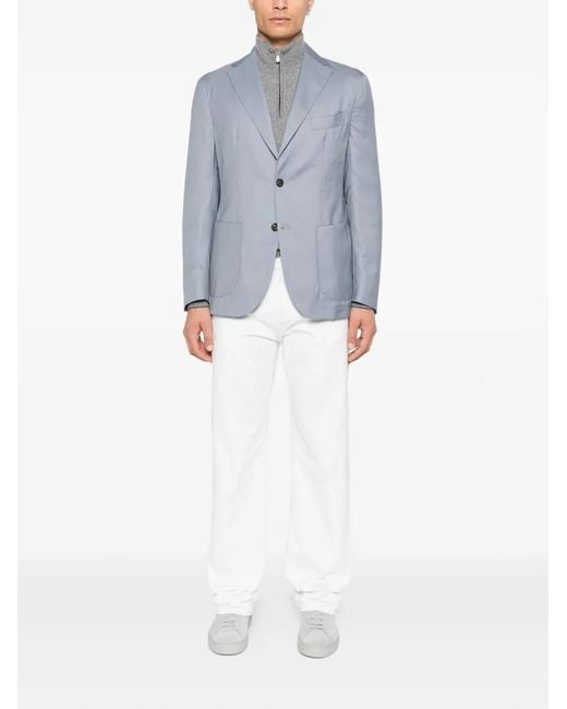 Eleventy Blue Patch-Pocket Single-Breasted Blazer for men