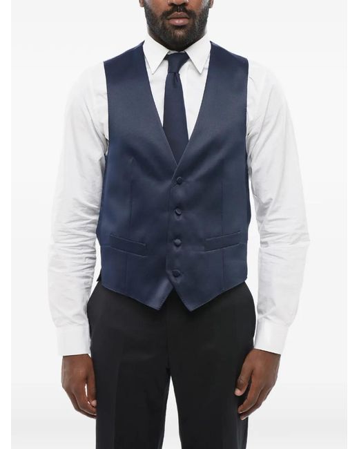 Corneliani Blue Satin Piped-Pocket Waistcoat for men