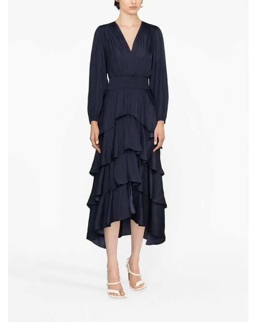 Maje Blue Ruffled Maxi Dress