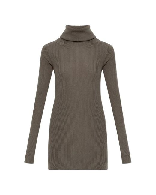 Rick Owens Gray Tube Ribbed-Knit Turtleneck Top