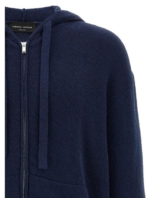 Roberto Collina Blue Terry-Cloth Hoodie for men