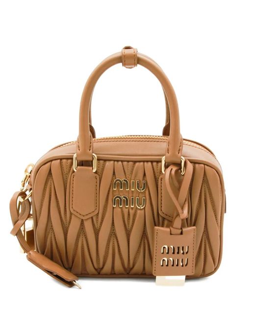 Miu Miu Brown Small Arcadie Matelassé Leather Tote Bag