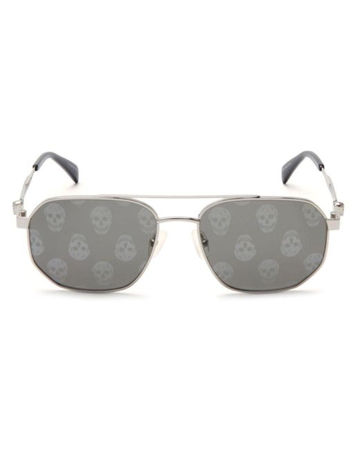 Alexander McQueen Gray Floating Skull Pilot-frame Sunglasses for men