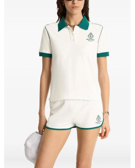 Sporty & Rich White Crown Tennis Logo-Embroidered Shorts