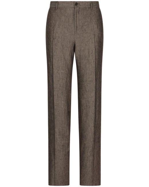 Dolce & Gabbana Gray Tapered Twill Linen Trousers for men