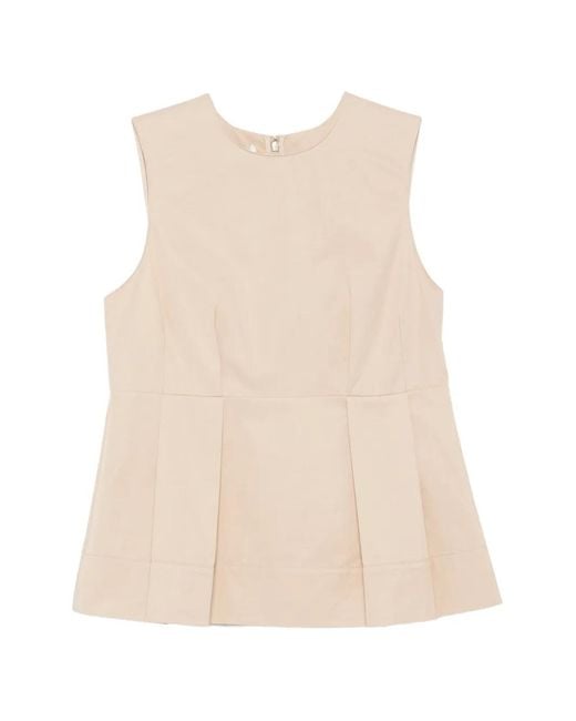 Vince Natural Sleeveless Pleated Blouse