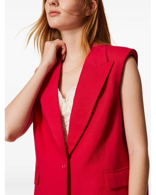 Twinset Red Linen Blend Waistcoat