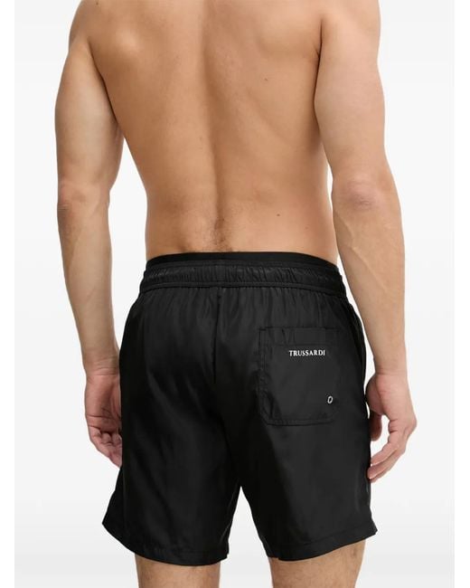 Trussardi Black Logo-Print Drawstring Swim Shorts for men