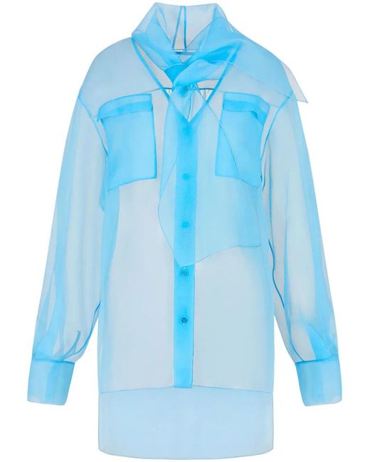 Giorgio Armani Blue Sheer V-Neck Silk Top