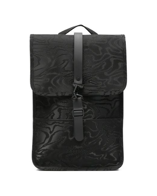 Rains Black Mini Abstract-Print Backpack