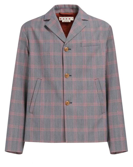 Marni Gray Checked Single-Breasted Blazer for men