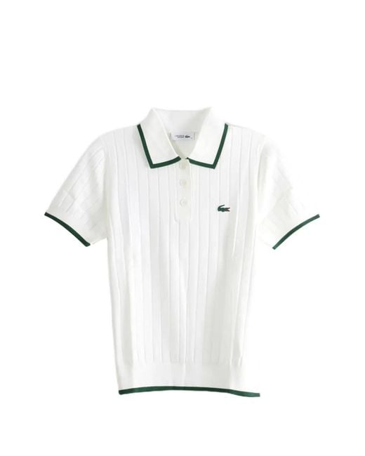 Lacoste White Ribbed-Knit Logo-Patch Polo Shirt